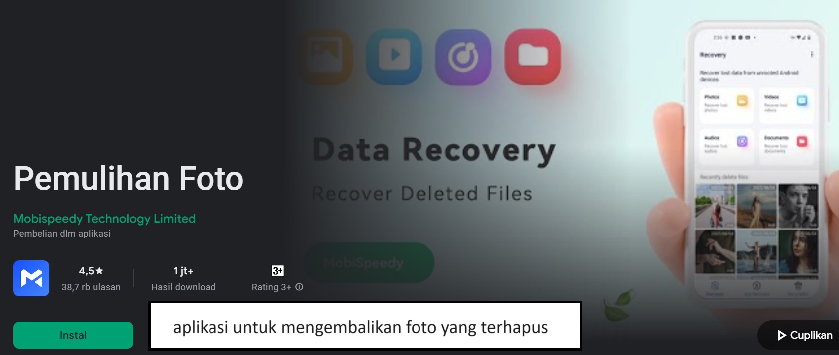 aplikasi untuk mengembalikan foto yang terhapus