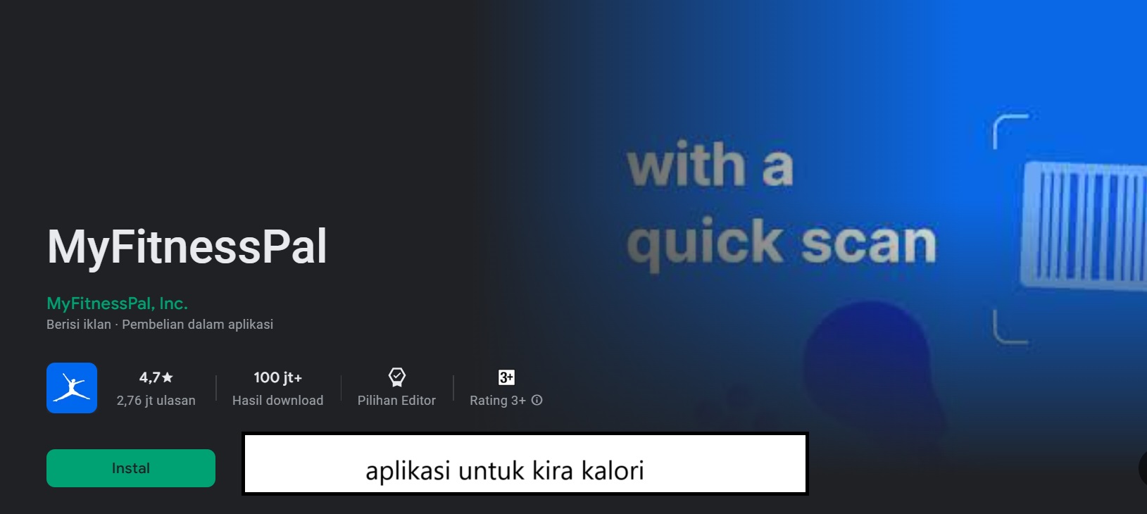 aplikasi untuk kira kalori